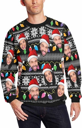 Discover Artsadd Custom Ugly Christmas Sweater with Face Print Funny Sweatshirt Sweatshirt Hoodie for Men Women Party