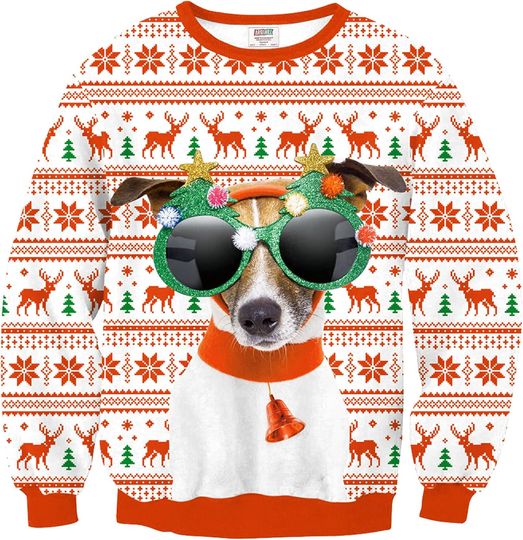 Discover Arvilhill Funny Xmas Sweater for Men with Dog Print PatternLong Sleeve Crewneck Pullover Shirt Hilarious Christmas Graphic Sweatshirt