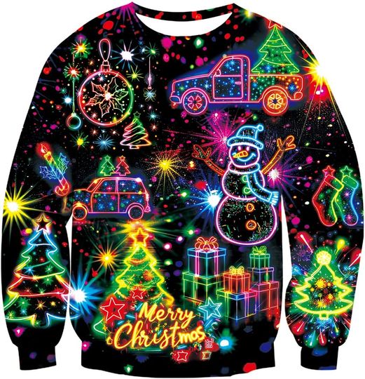 uideazone Mens Ugly Christmas Sweatshirts Funny 3D Graphic Long Sleeve Pullover Shirts