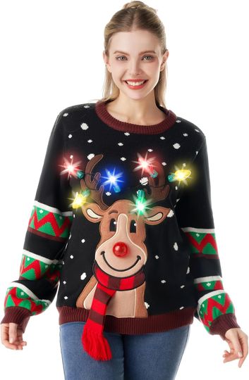 Discover JOYIN LED Light Up Christmas Sweater for Women, Ugly Christmas Sweater with Light Bulbs, Funny Pullover 2025