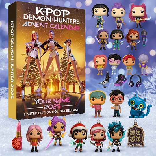 Discover Kpop Demon Hunter Advent Calendar 2025 Personalized Acrylic Ornament Set Custom Name 2D Flat Anime Character Holiday Gift