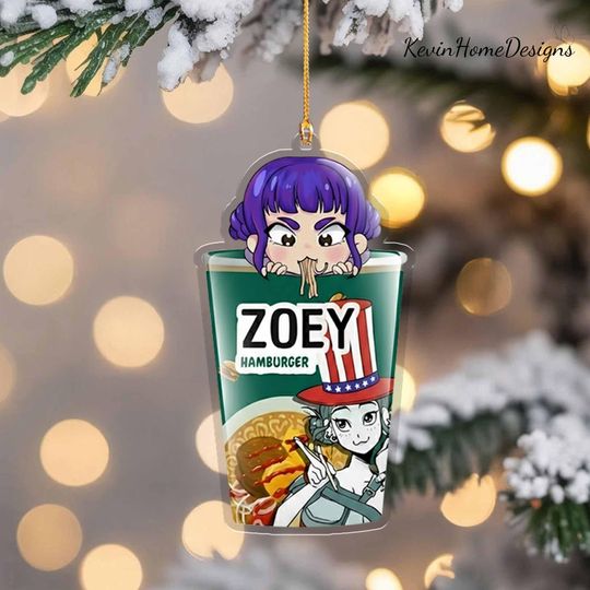 Discover Zoey Acrylic Ornament: Hamburger Cup Chibi, Kpop Demon Hunter Inspired Decor