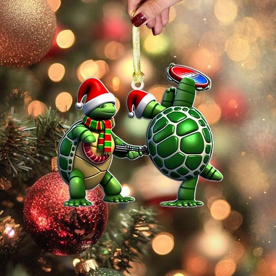 Santa Hat Sea Turtle Christmas Ornament, Cute Holiday Gift, Xmas Tree Hanging Decor, Ocean Animal Lovers, Christmas Turtle Ornament