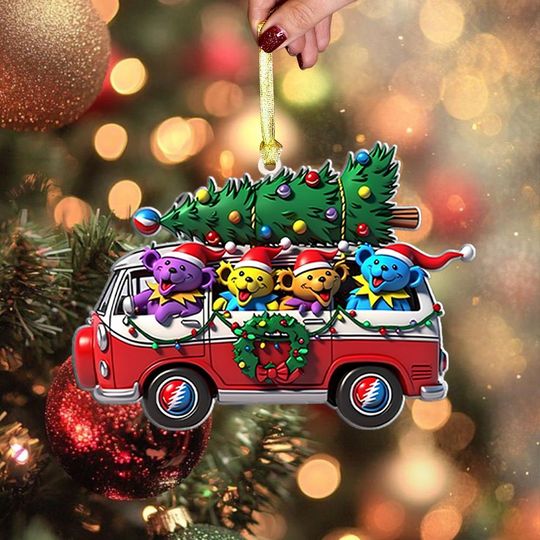 Discover Grateful Dead Bears Christmas Ornament, VW Bus Holiday Tree Decor, Cute Santa Ornament, Festive Xmas Gift for Music and Bear Lovers