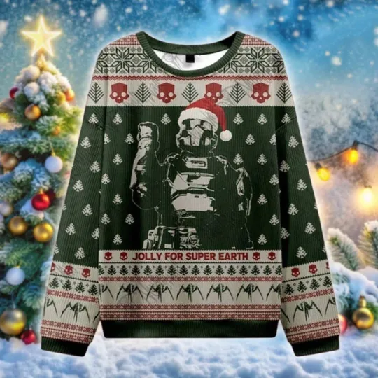 Discover Helldivers Ugly Christmas Sweater, Jolly for Super Earth Gamer Xmas Jumper