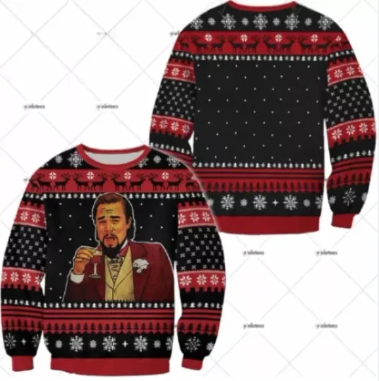 Laughing Leonardo DiCaprio Ugly Christmas Sweater