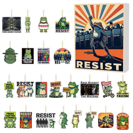 Discover Portland Frog Advent Calendar 2025, Personalized 24-Day Countdown Box, Custom Name Funny Political Gift, Merry Resistmas Frog Figurine Set