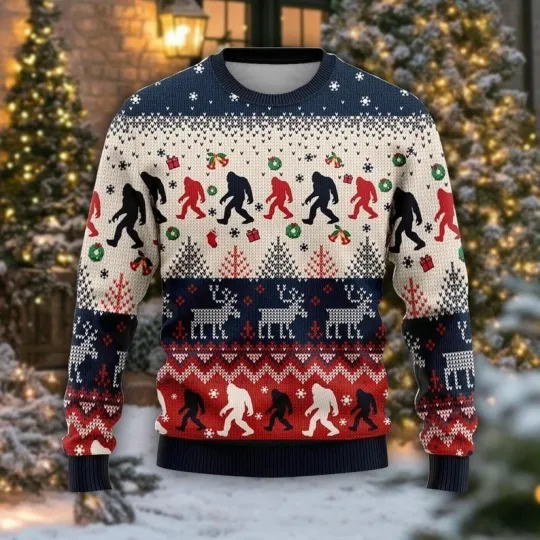 Discover Bigfoot Ugly Christmas Sweater, Funny Sasquatch Holiday