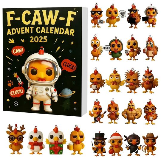Discover Funny F Caw F Chicken Advent Calendar, 24-Day Christmas Countdown Box, Chicken Meme Figurine Gift Set, Surprise Calendar for Chicken Lover
