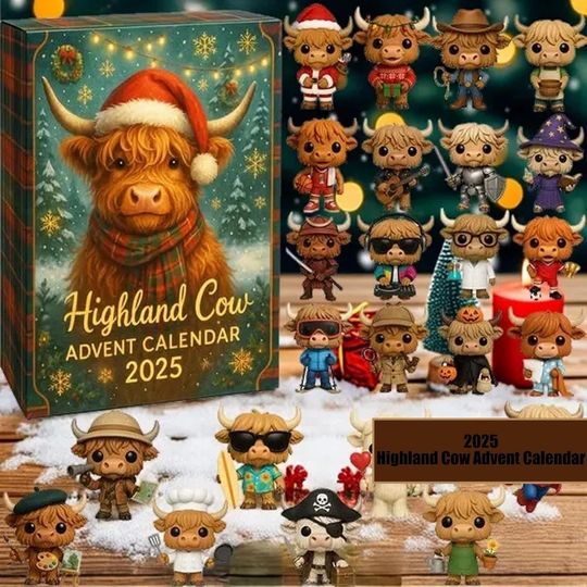 Discover Highland Cow Advent Calendar Ornament 2025, Cow Lover Gift, Farmhouse Christmas Countdown, Rustic Holiday Decor, Country Christmas Ornament