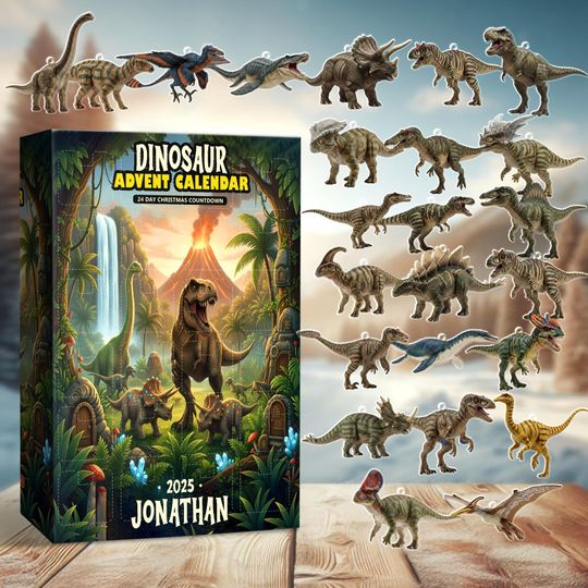 Discover Personalized Dinosaur Advent Calendar 2025, 24 Acrylic Ornaments