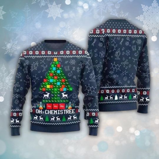 Discover Chemistree Ugly Christmas Sweater for Science Teachers, 3D Chemistry Tree Nerdy Holiday Knit, Funny STEM Classroom Xmas Party Unisex Jumper