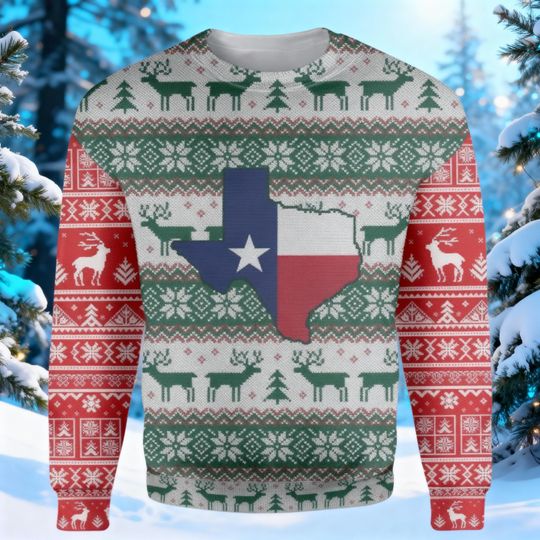 Discover Texas Flag Ugly Christmas Sweater, Funny Western Sweatshirt, Lone Star State Holiday Sweatshirt, Happy Holiday Xmas Gift, Christmas Gift