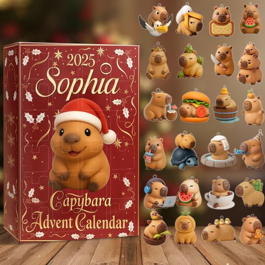 Discover Personalized Capybara Advent Calendar 2025, 24 Kawaii Christmas Ornaments