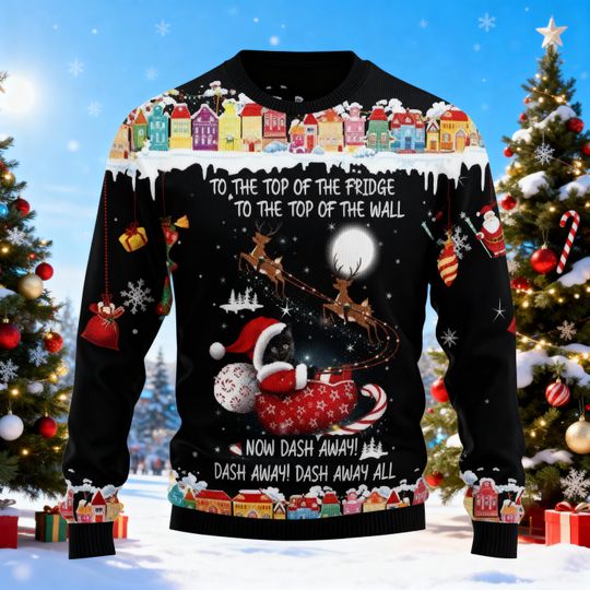 Christmas Black Cat Ugly Sweater, Santa Cat Xmas Sweater, Cute Pet Lover Holiday Sweater, Black Cat Cosplay Outfit For Kid