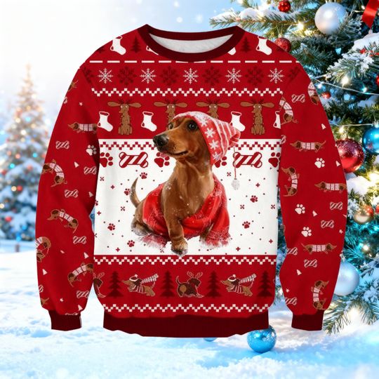 Discover Christmas Dachshund Ugly Sweater, Dog Lover Print Sweater, Sausage Dog Xmas Sweater, Xmas Pet Lover Gift, Pet Lover Gift for Him Her