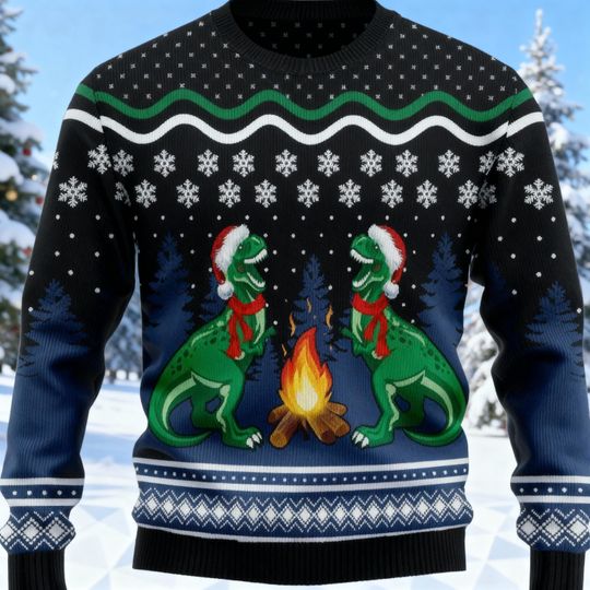 Dinosaur Ugly Christmas Sweater, T-Rex Xmas Sweater, Dino Ugly Christmas Sweatshirt, Funny Christmas Sweater