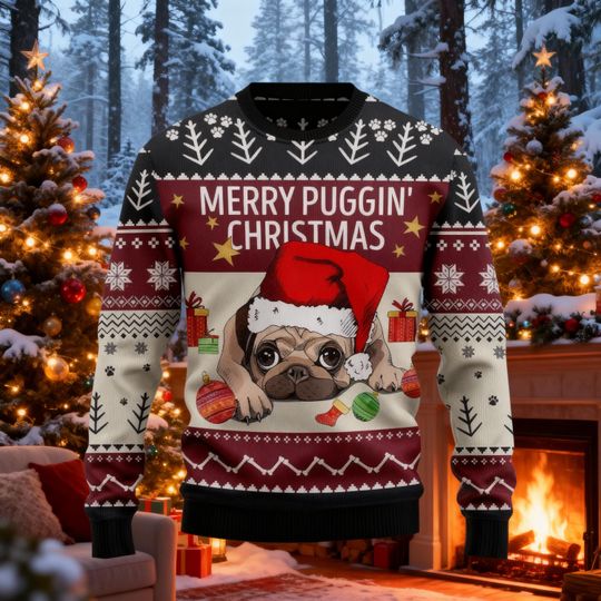 Pug Santa Christmas Ugly Sweater, Santa Paws Holiday Sweater, Dog Christmas Sweater For Men And Women, Fun Xmas Gift