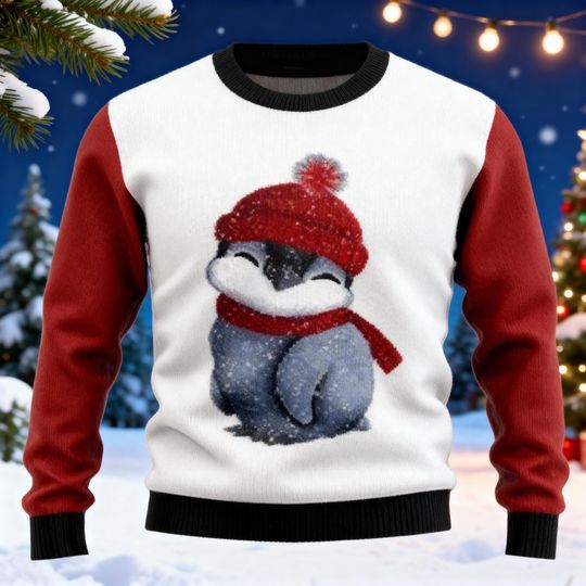 Discover Cute Penguin Ugly Christmas Sweater, Penguin Christmas Sweater, Funny Winter Holiday Sweatshirt, Cute Animal Xmas Gift