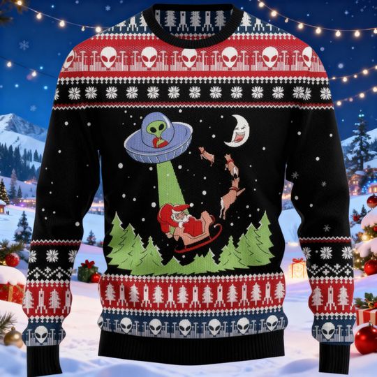 Discover Alien UFO Christmas Sweater, Alien Santa Christmas Ugly Sweater, Family Ugly Christmas Sweater, Sweater for Family, Ugly Christmas Sweater