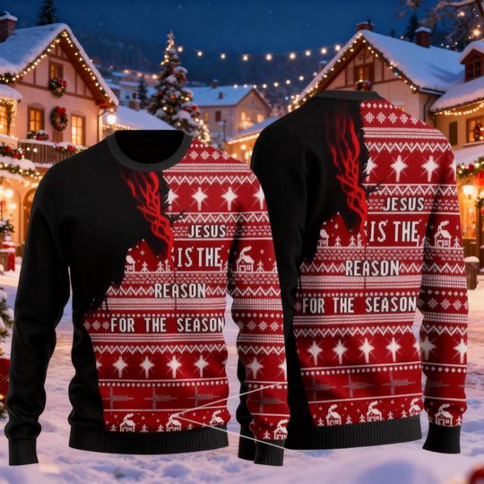 Discover Jesus Is The Reason For The Season Shirt, Christmas Christian Sweatshirt, Ugly Christmas Christian Shirt, Faith Jesus Shirt, Jesus Sweater