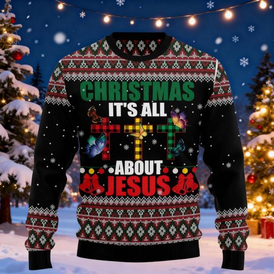 Discover Christmas is All About Jesus Ugly Christmas Sweater, Ugly Christmas Sweater, Happy Birthday Jesus, Xmas Holiday Sweater, Jesus Birthday