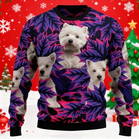 Discover Christmas Puppy Ugly Sweater, Funny Santa Puppy Knit Sweatshirt, Red Holiday Gift Sweater for Dog Lovers, Cute Xmas Party Outfit