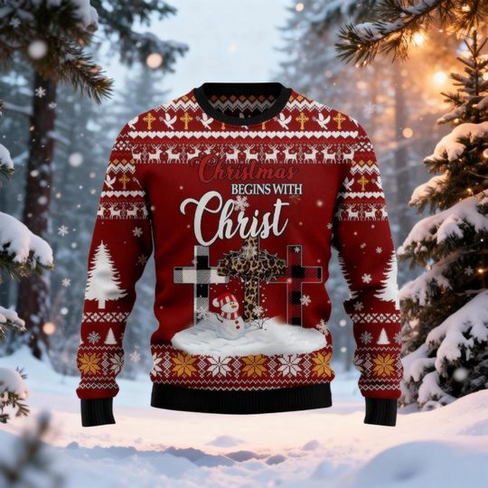 Discover Christmas Begins With Christ Sweatshirt, Family Ugly Christmas Sweater, Sweater for Family, Ugly Christmas Sweater