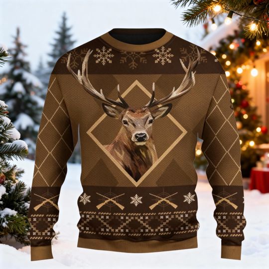 Discover Deer Ugly Christmas Sweater for Women Men, Deer Hunting Mens Sweater, Deer Sweater, Ugly Sweater, Xmas Holiday Crew Neck Sweater