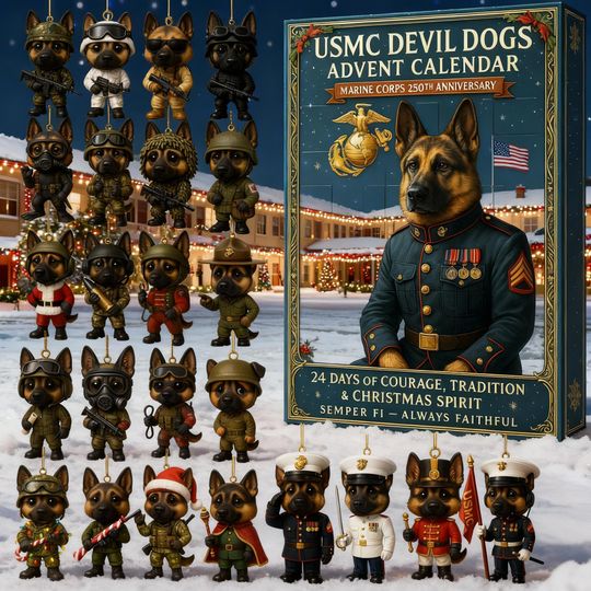 Discover German Shepherd Military Dog Advent Calendar 2025, Soldier Companion Figures, Patriotic Christmas Countdown Gift, 24 Day Box