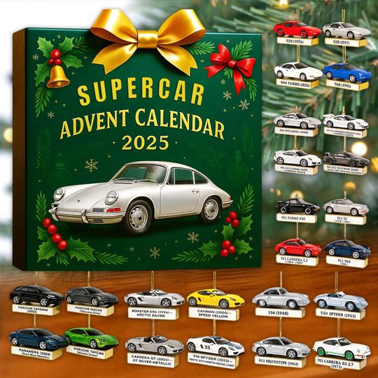 Discover 24 Day Car Ornament Calendar, Racing Enthusiast Gift, Classic Auto Miniatures, Christmas Countdown Gift, Speed Lover Set