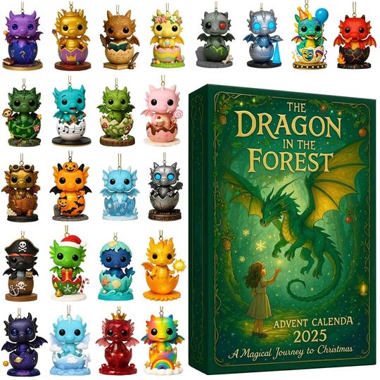 Discover Dragon Forest Advent Calendar 2025, 24 Day Dragon Figurines : Vintage Christmas Ornament Countdown
