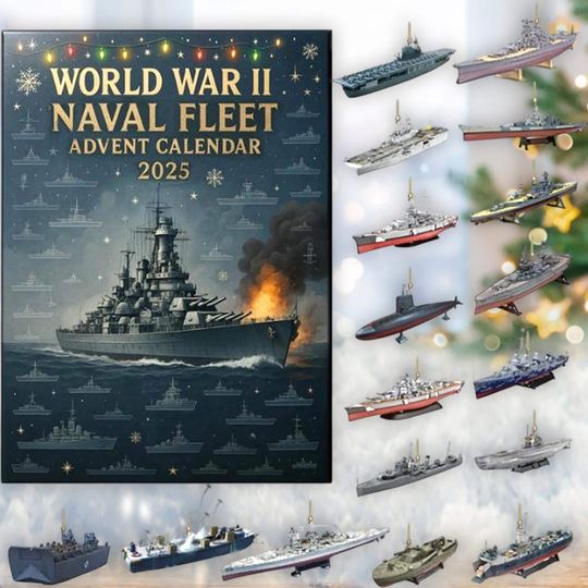 Discover 24 Day Historic Battleship Calendar, Military Ship Ornaments, Navy Veteran Christmas Gift, Nautical Fleet Model Set, War History
