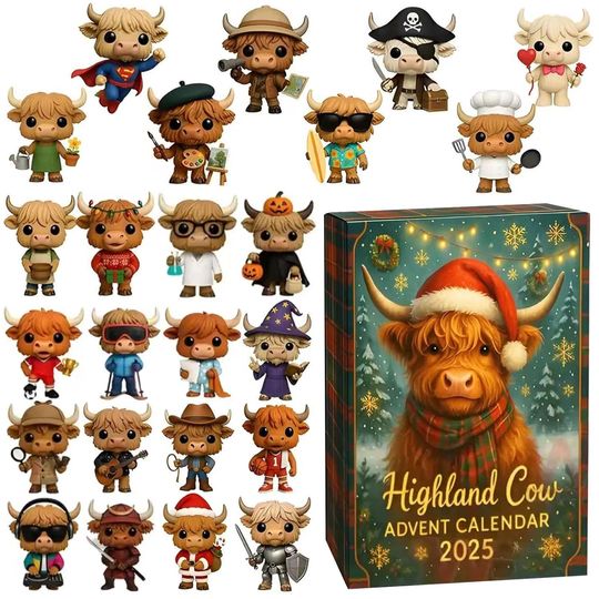 Discover Highland Cow Advent Calendar 2025, 24 Day Scottish Cattle Figurines : Vintage Christmas Ornament Countdown