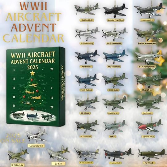 Discover 24 Day Historic Warplane Calendar, Military Aircraft Ornaments, Aviation Enthusiast Gift, Fighter Jet Model Set, Air Force History
