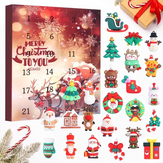 Discover Santa Claus Snowman Reindeer Deer Bear Advent Calendar 2025, 24 Day Figurines : Vintage Christmas Ornament Countdown