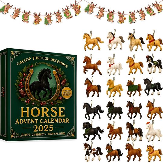 Discover Horse Advent Calendar 2025, 24 Day Horse Figurines : Vintage Christmas Ornament Countdown