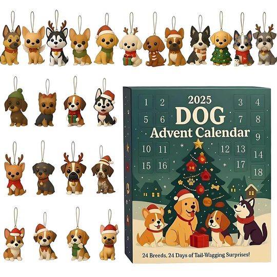 Discover Dog Breeds Advent Calendar 2025, 24 Day Dogs Figurines : Vintage Christmas Ornament Countdown