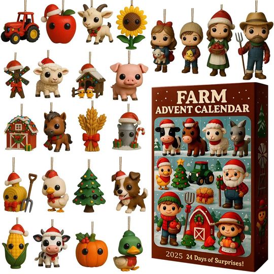 Discover Farm Advent Calendar 2025, 24 Day Farm Animals Figurines : Vintage Christmas Ornament Countdown