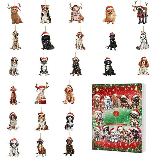 Discover Dog Breeds Advent Calendar 2025, 24 Day Dogs Figurines With 6 Style Box : Vintage Christmas Ornament Countdown