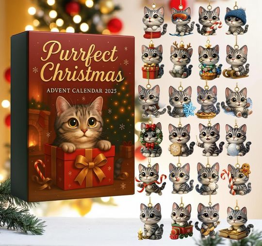 Discover Purrfect Christmas Advent Calendar 2025  24 Days of Cute Cat Acrylic Ornaments