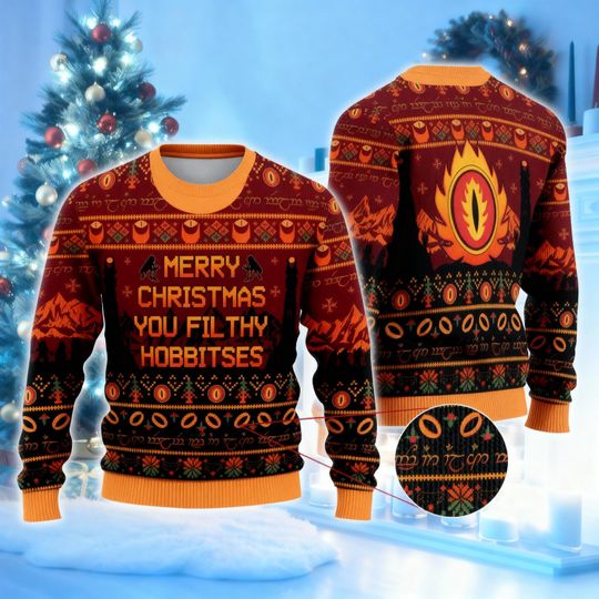 Discover Merry Christmas You Filthy Hobbitses Ugly Sweater, Funny Green Monster Ugly Sweatshirt - Holiday Costume Pullover, Ugly Christmas Sweatshirt