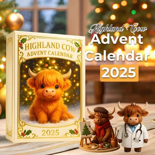 Discover Highland Cow Advent Calendar Ornament 2025, 24 Days Christmas Countdown, Farm Animal Figurines Set, Country Holiday Decor