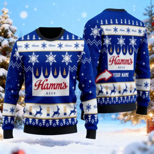 Discover Personalized Holiday Jumper, Sky Blue Water Beer Ugly Christmas Sweater, Funny Vintage Lager Gift, Christmas Party Sweatshirt with Name