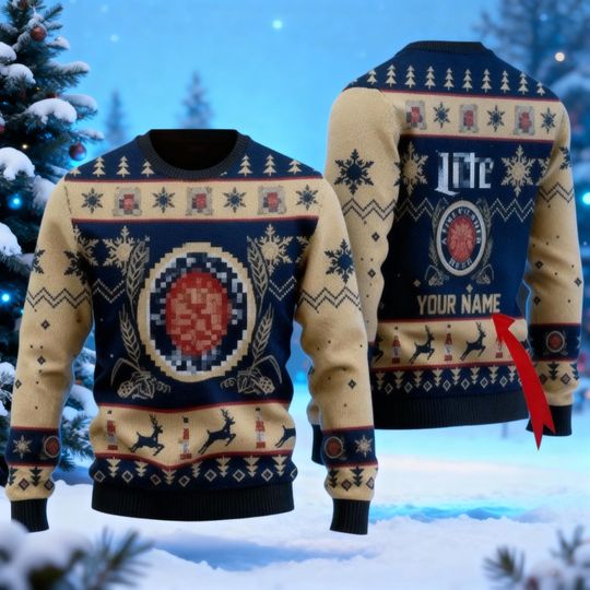 Discover Lite Lager Holiday Jumper, Fine Pilsner Beer Ugly Christmas Sweater, Funny Custom Name Beer Gift, Christmas Party Sweatshirt for Him