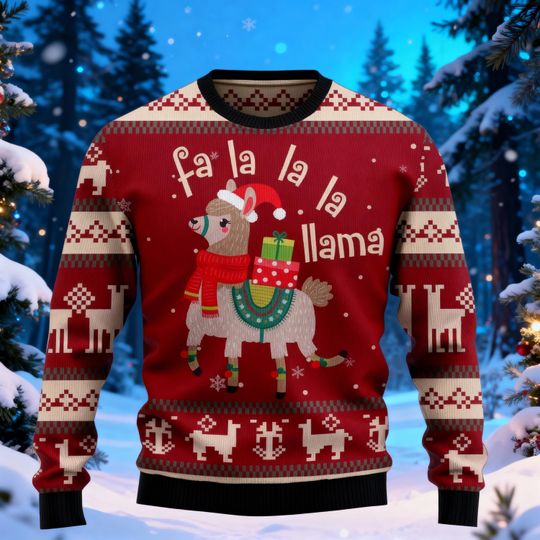 Discover Fa La La Llama Ugly Christmas Sweater, Holiday Knit Sweater, Funny Llama Xmas Jumper, Novelty Christmas Gift for Men & Women