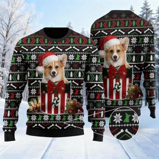 Christmas Corgi Ugly Sweater, Dog Pet Lover Christmas Shirt, Merry Corgmas Holiday Sweater, Gift For Dog Owner, Santa Hat Corgi Sweater