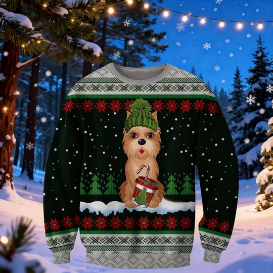 Discover Yorkshire Terrier , Dog Lover Holiday Sweater, Funny Xmas Sweater, Pet Owner Christmas Family Sweaters For Women Men Kid