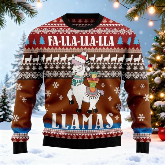 Discover Fa Lla Lla Llama Ugly Christmas Sweater, Funny Llama Xmas Jumper, Animal Lover Gift, Holiday Party Outfit for Women Men