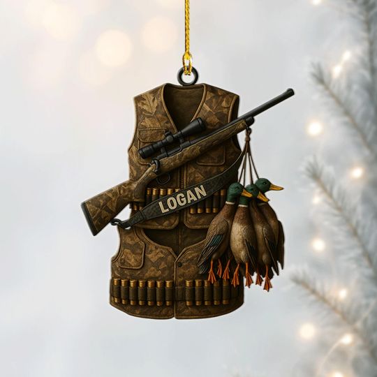Discover Duck Hunter Vest Ornament, Personalized Rifle Hunting Christmas Gift, Outdoorsman Xmas Decor, Waterfowl Keepsake